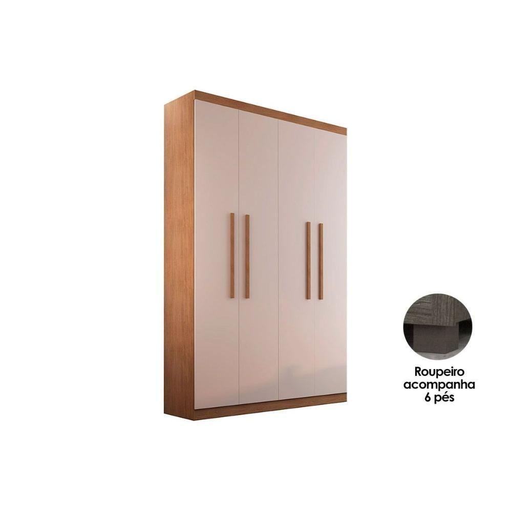Miniatura Guarda Roupa 4 Portas E 2 Gavetas C- Pés Espanha Imbuia-Off White - Rufato