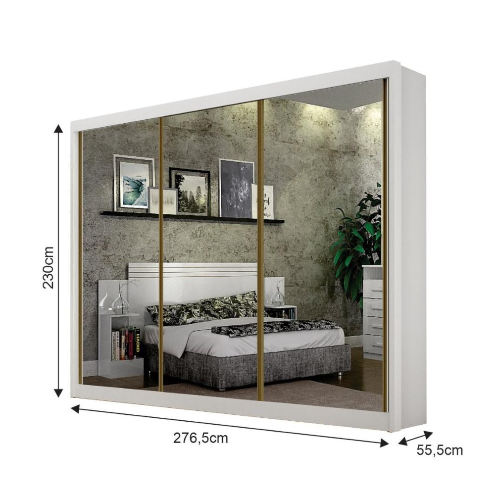 Miniatura Guarda Roupa com Espelho 3 Portas 6 Gavetas São Paulo Gold Branco