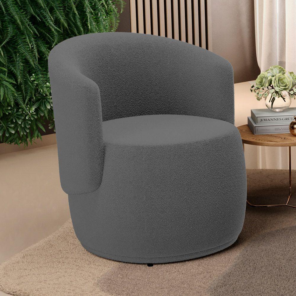 Poltrona Decorativa Aisha Orgânica Bouclê Cinza Escuro - Desk Design