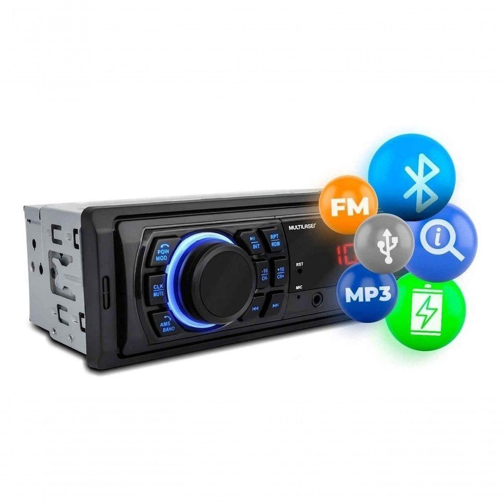 Miniatura Som Automotivo Mp3 Player Bluetooth Usb 25w Controle Remoto