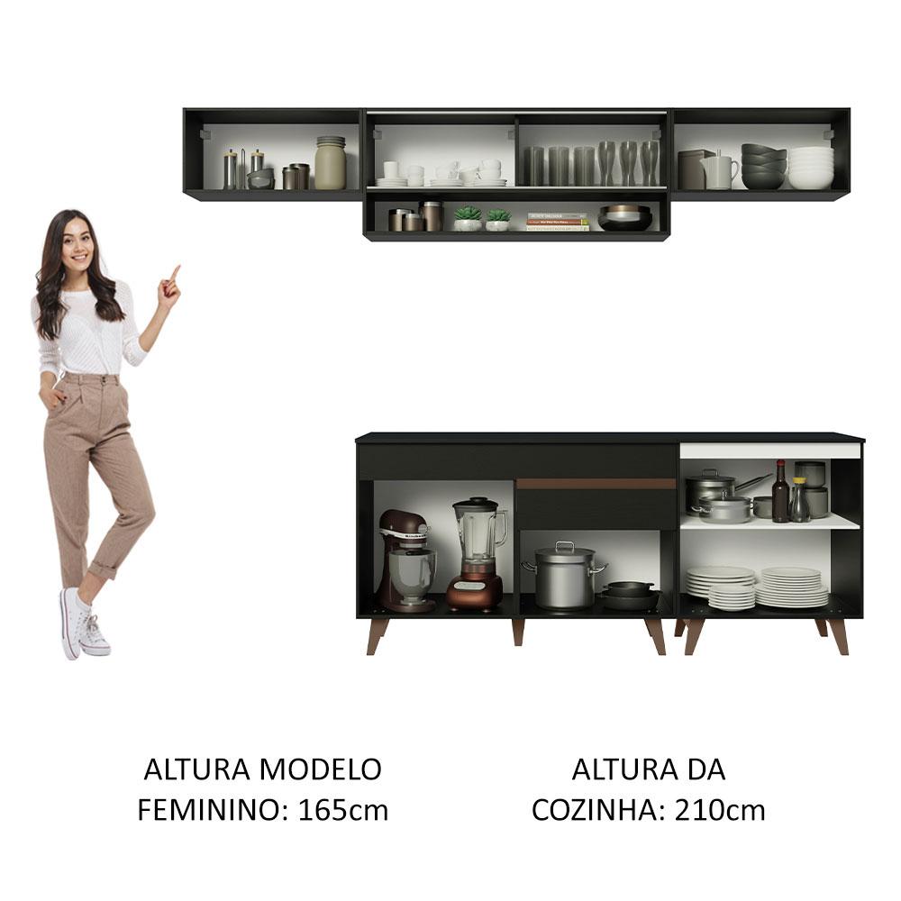 Miniatura Armário de Cozinha Completa 260cm Preto Reims Madesa 11 Preto