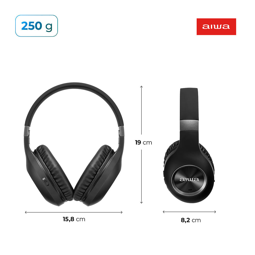 Miniatura Fone de Ouvido Headphone AIWA HP-02-B BT ANC Alta Definição FONE DE OUVIDO AWS-HP-02-B BIVOLT