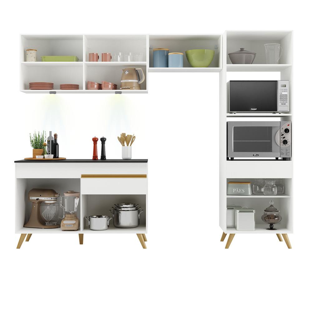 Miniatura Armário de Cozinha Compacta 252cm com Leds Veneza Up Multimóveis V2018 Branco/Dourado
