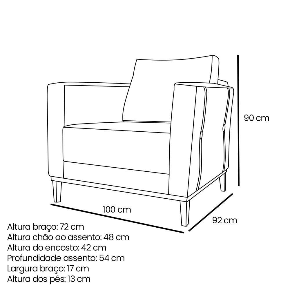 Miniatura Kit Poltrona E Sofá 2 Lugares 1,70m Natural Pés Castanho