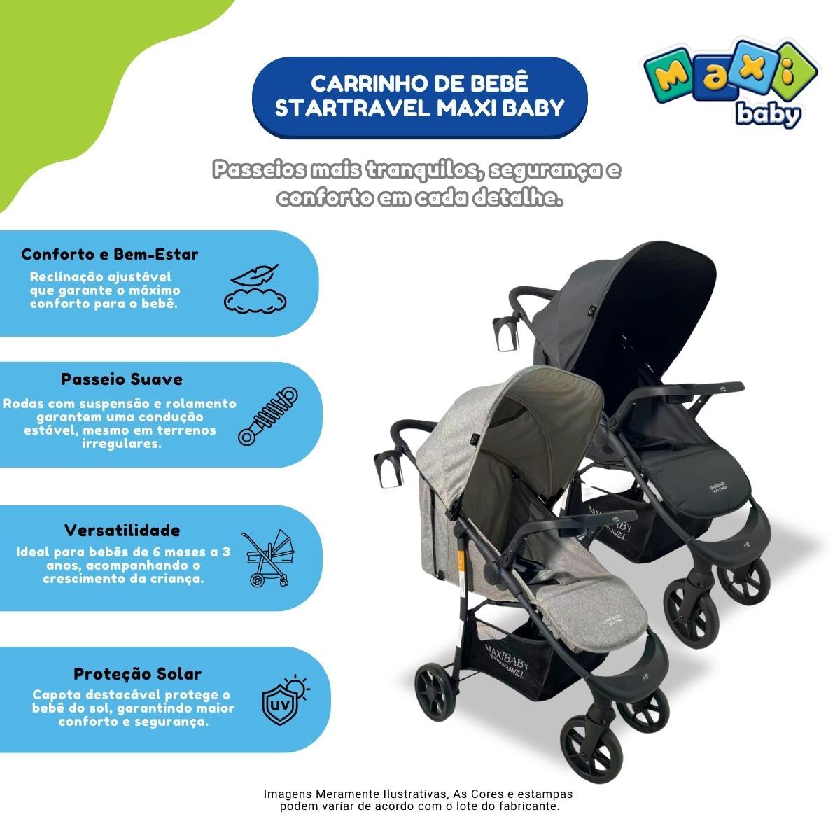 Miniatura Carrinho Bebê Passeio Vira Berço Startravel Preto Maxi Baby
