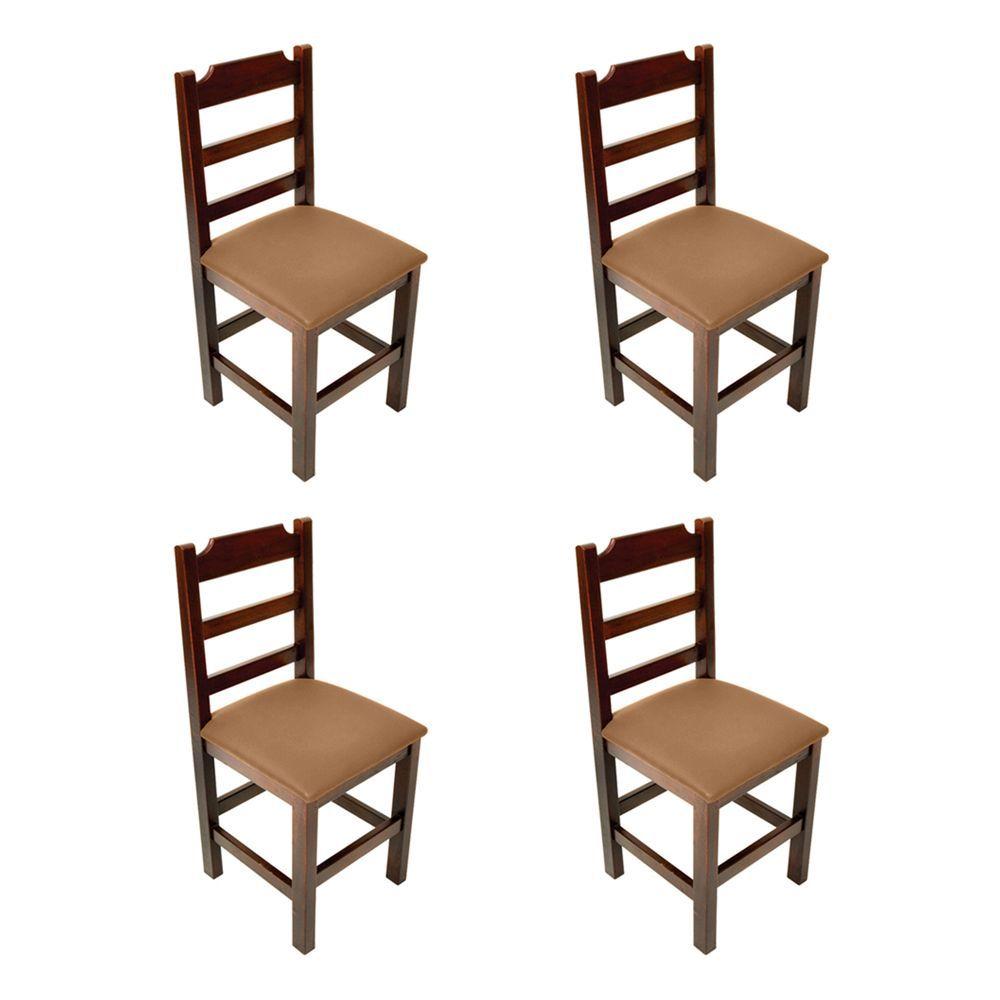 Miniatura Jogo De Mesa 4 Cadeiras Estofada De Madeira Fixo 80x80 Natural Marrom - Marrom
