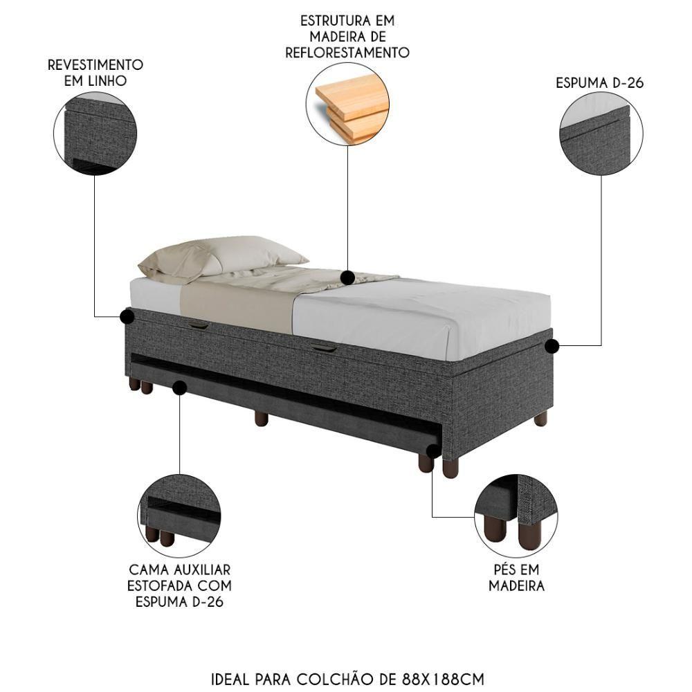 Miniatura Bicama Box Baú Solteiro 88x188 Cm Samy S05 Linho Preto - Mpozenato