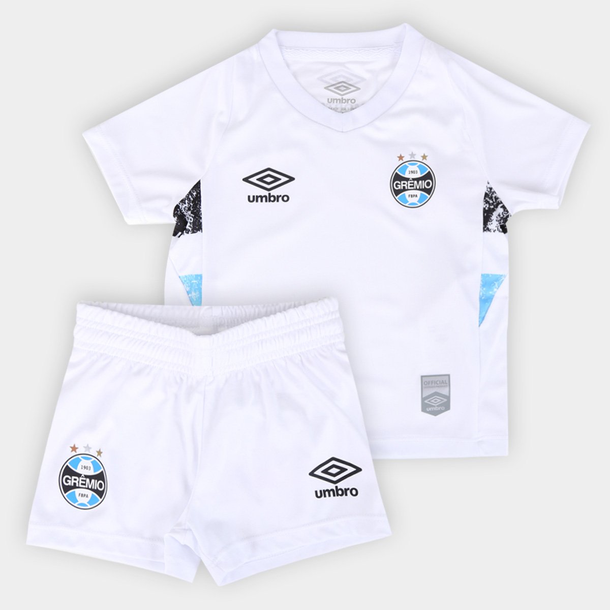 Miniatura Kit Camisa Grêmio Infantil II 24/25 s/n° Torcedor Umbro + Calção Grêmio Infantil Branco+Azul - 1A