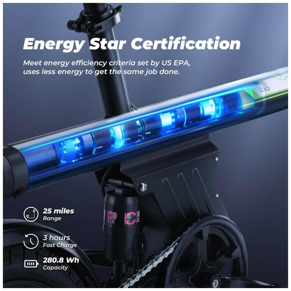 Miniatura Mini Bicicleta Elétrica U1 isinwheel 500W | Velocidade Máx. 32 km/h | Autonomia até 40 km | Dobrável, Leve e Inteligente, Preta