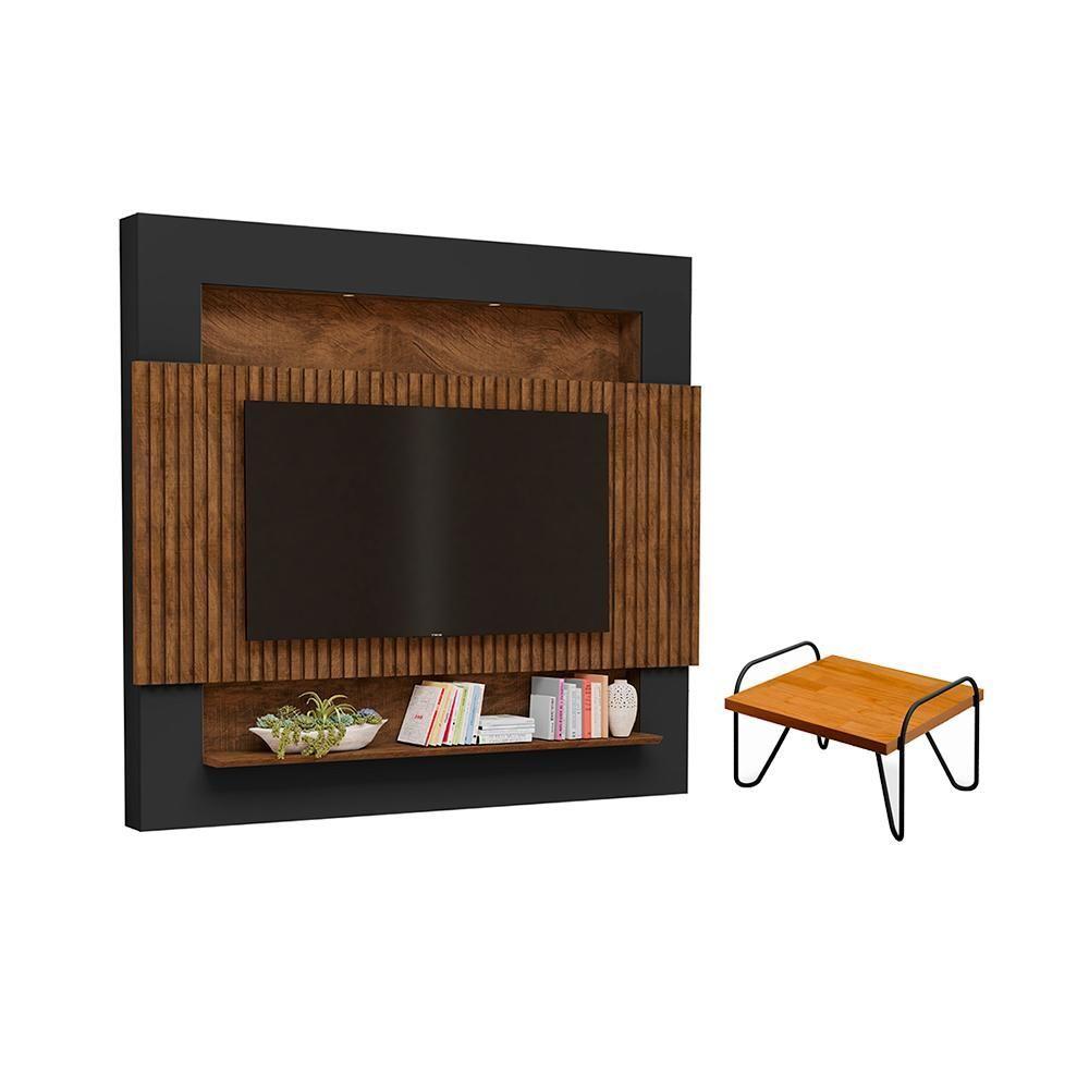 Miniatura Painel Ripado E Mesa De Centro Olden Malbec Preto Naturale