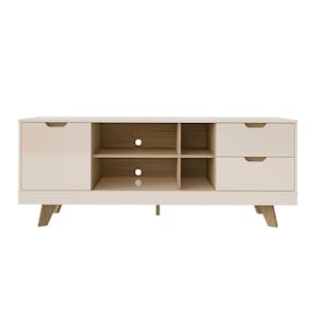 Miniatura Rack Michigan Artely com 2 gavetas e 4 nichos para TVs de até 65 polegadas Off White e Carvalho
