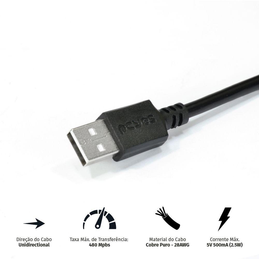 Miniatura Cabo Extensor Usb A 2.0 Macho Para Usb A 2.0 Femea 28awg Puro Cobre 1 Metro - Puamf2-1