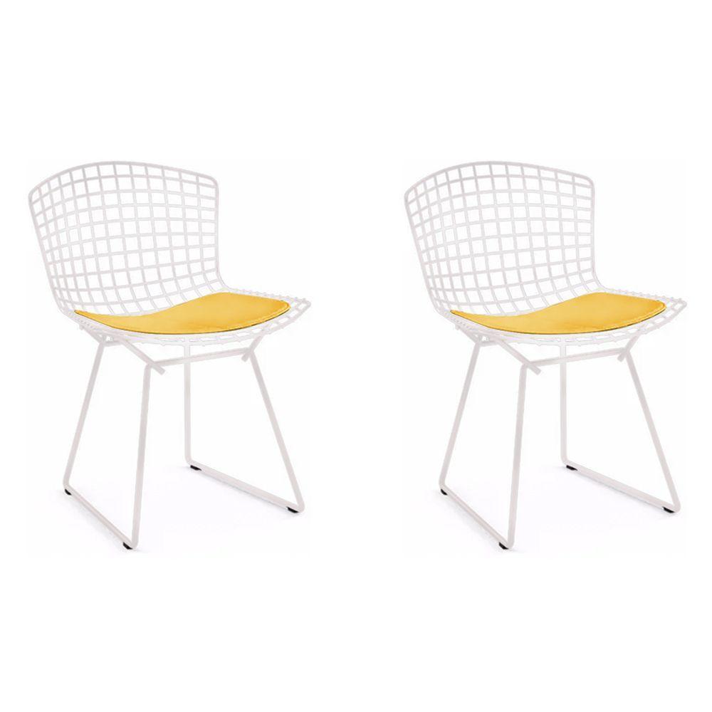 Miniatura Kit 2 Cadeiras Bertoia Branca Com Assento Amarelo - Cor: Amarelo