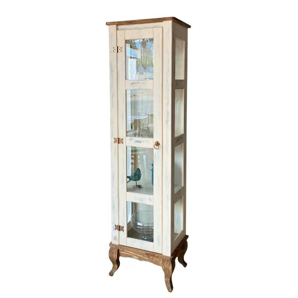 Miniatura Cristaleira 01 Porta Madeira Maciça Rústica Com Vidro Lateral Branco Garapa D161vl Shop Jm