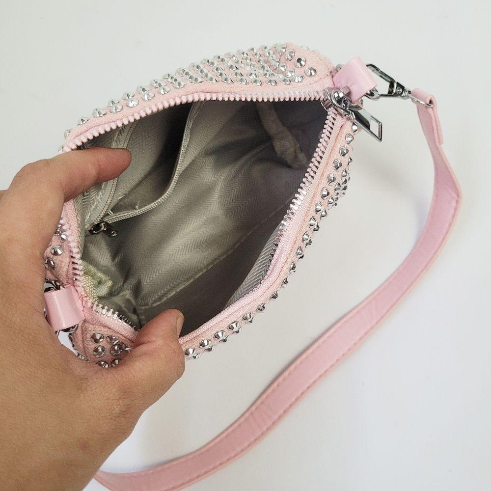 Miniatura Bolsa Feminina Transversal Pequena Strass Brilho Alça De Corrente Festa Casamento Balada rosa