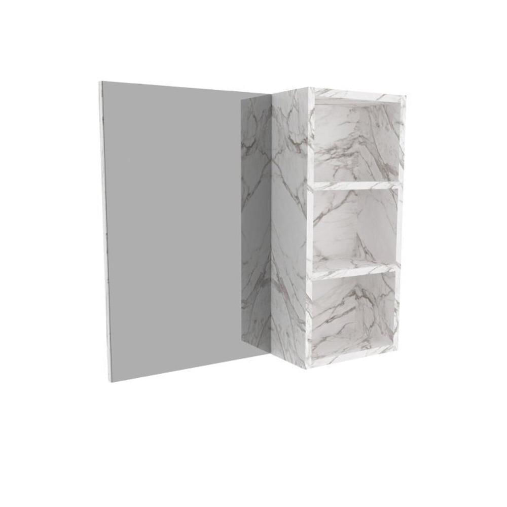 Miniatura Conjunto de Banheiro com Gabinete Suspenso 60cm e Espelheira 3 Nichos Mármore/Branco