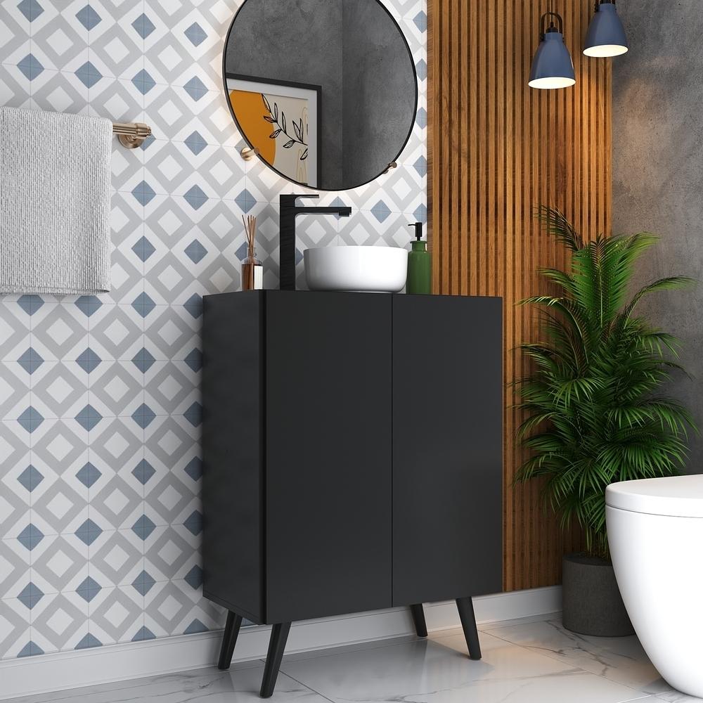 Miniatura Gabinete Banheiro 2 Portas Retrô 63cm Multimóveis MP5006 Preto