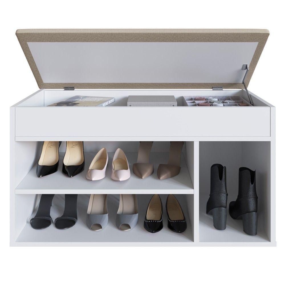 Miniatura Banco Sapateira Baú Sp080 Madeira Branco - Completa Móveis