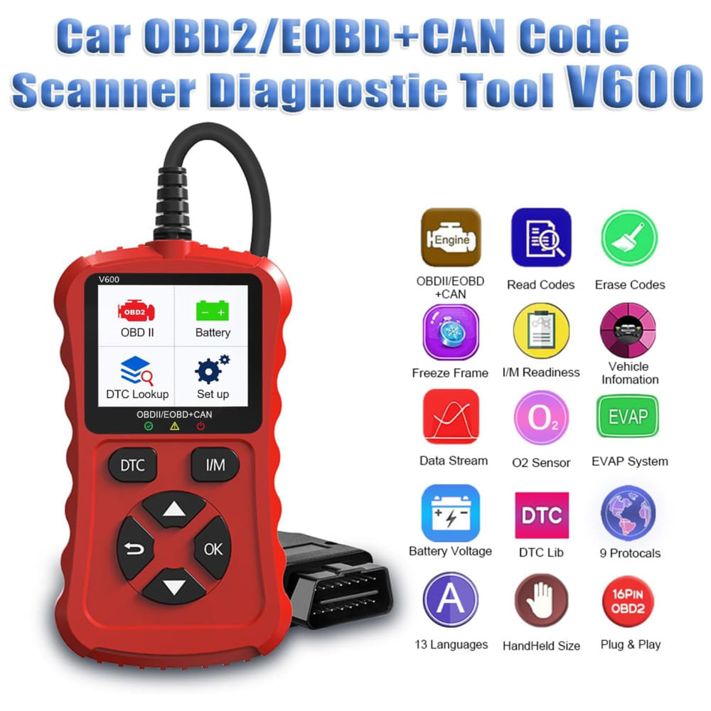 Miniatura Scanner OBD2 Xiauodo V600 Plug and Play para Carros: Leia e Limpe Códigos de Erro, Monitore Tensão