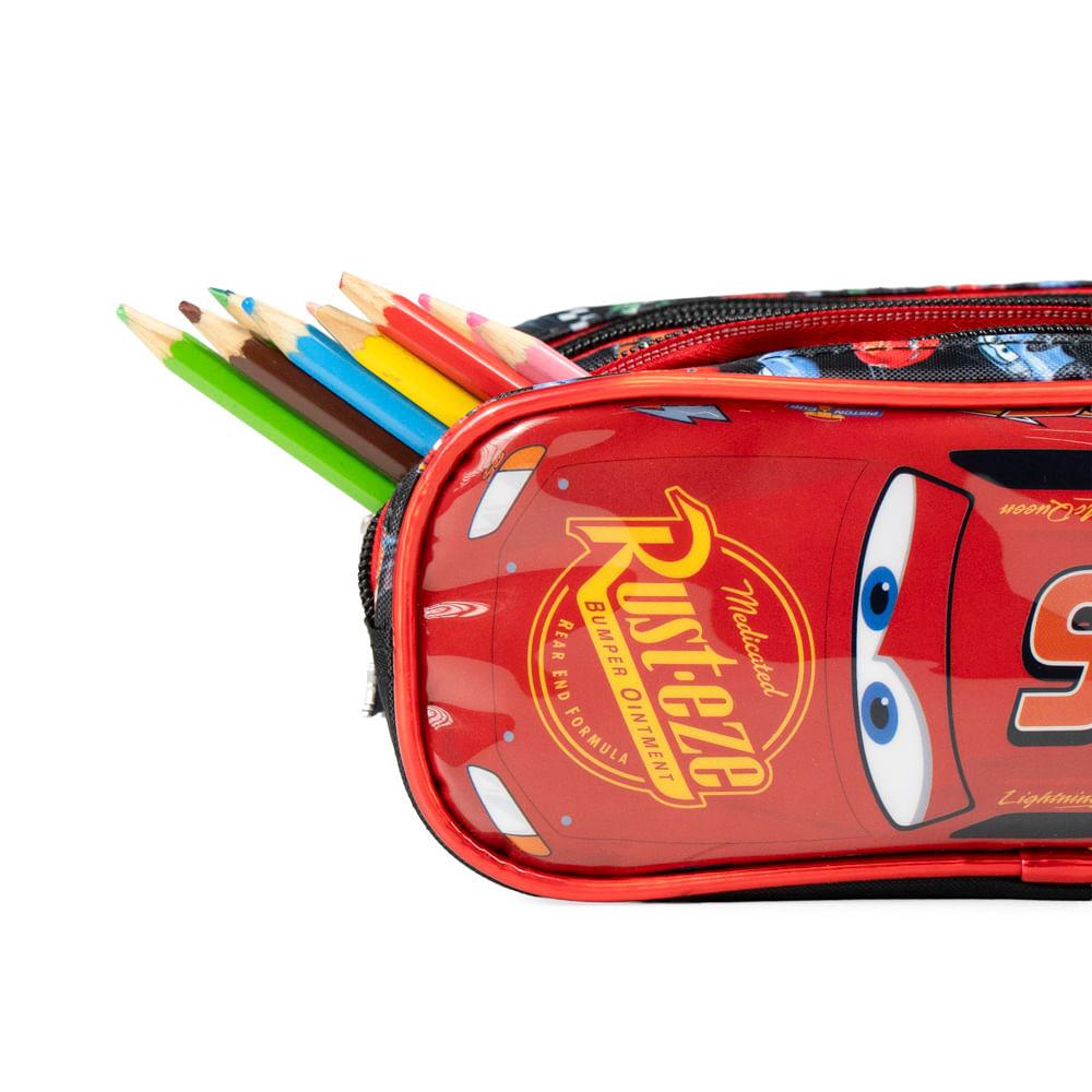 Estojo Escolar Masculino Carros 3 Compartimentos Vermelho Vermelho