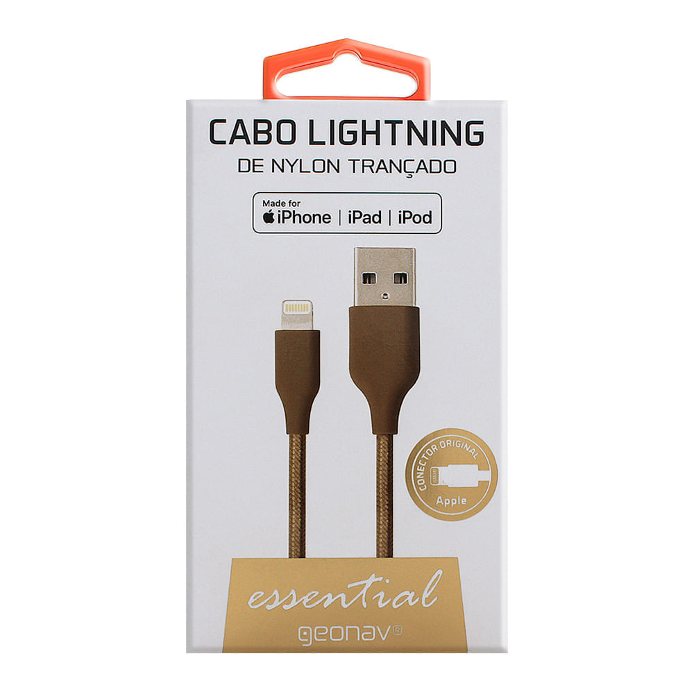 Miniatura Cabo Lightning Geonav Golden Nylon Trançado Compatível iPhone 1 Metro Ref. Esligo