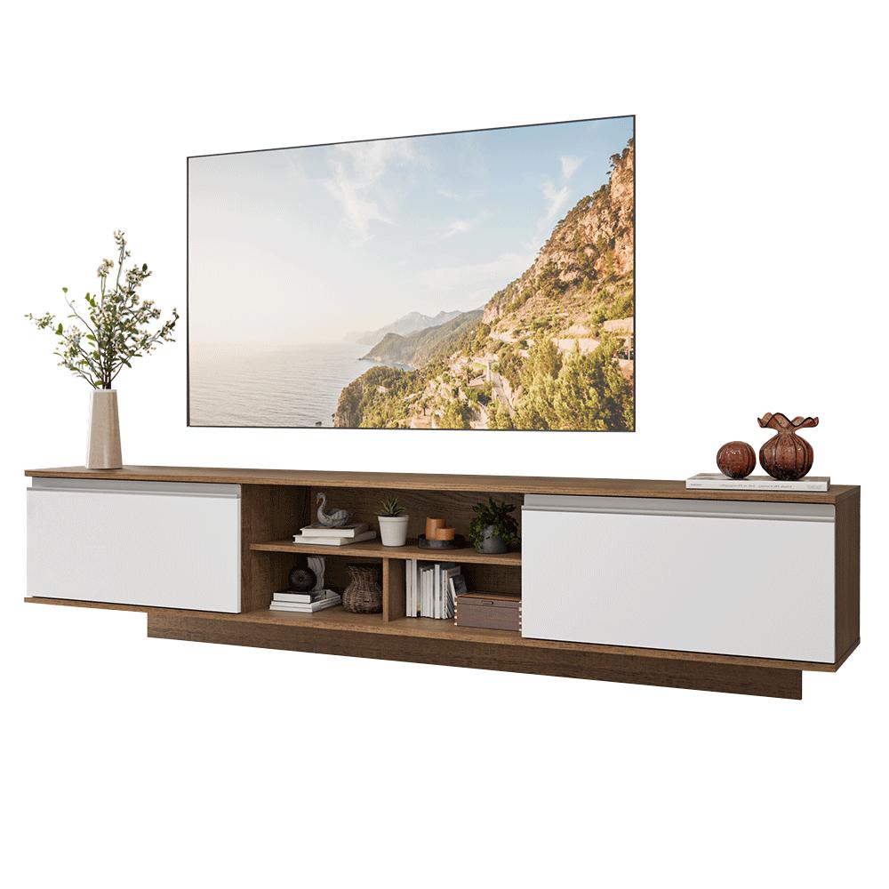 Miniatura Rack Suspenso para TV até 80 Polegadas 218 cm 2 Portas Rustic/Branco Glamy Madesa