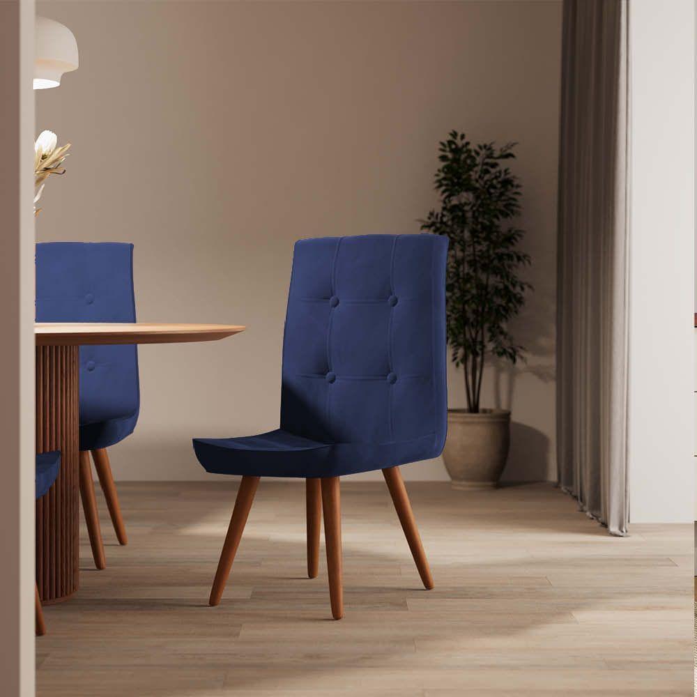 Miniatura Cadeira De Jantar Drop Com Botão Base Pé Palito Carvalho Sintético Azul Marinho - Amey Decor