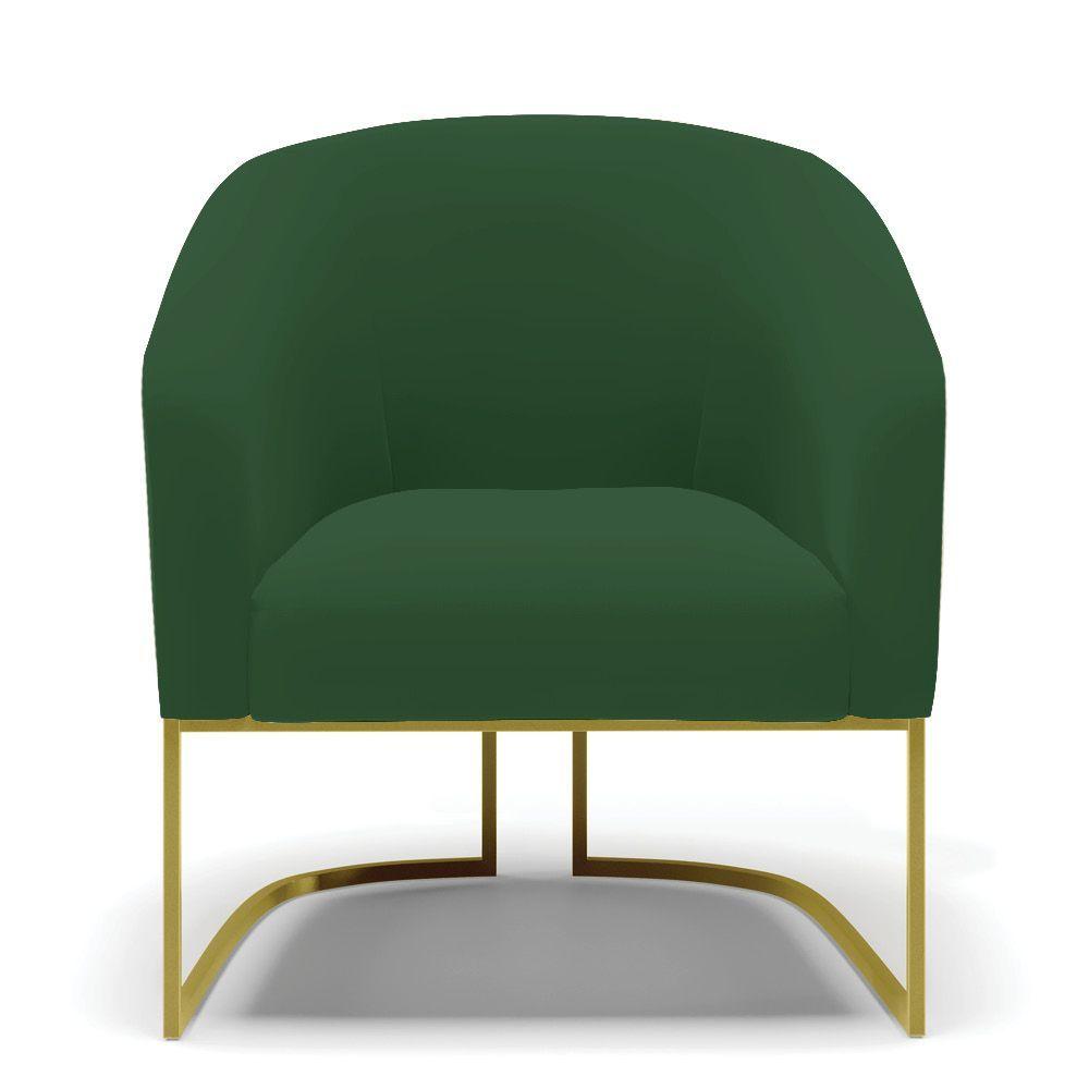Poltrona Veludo Verde Base Industrial Dourada