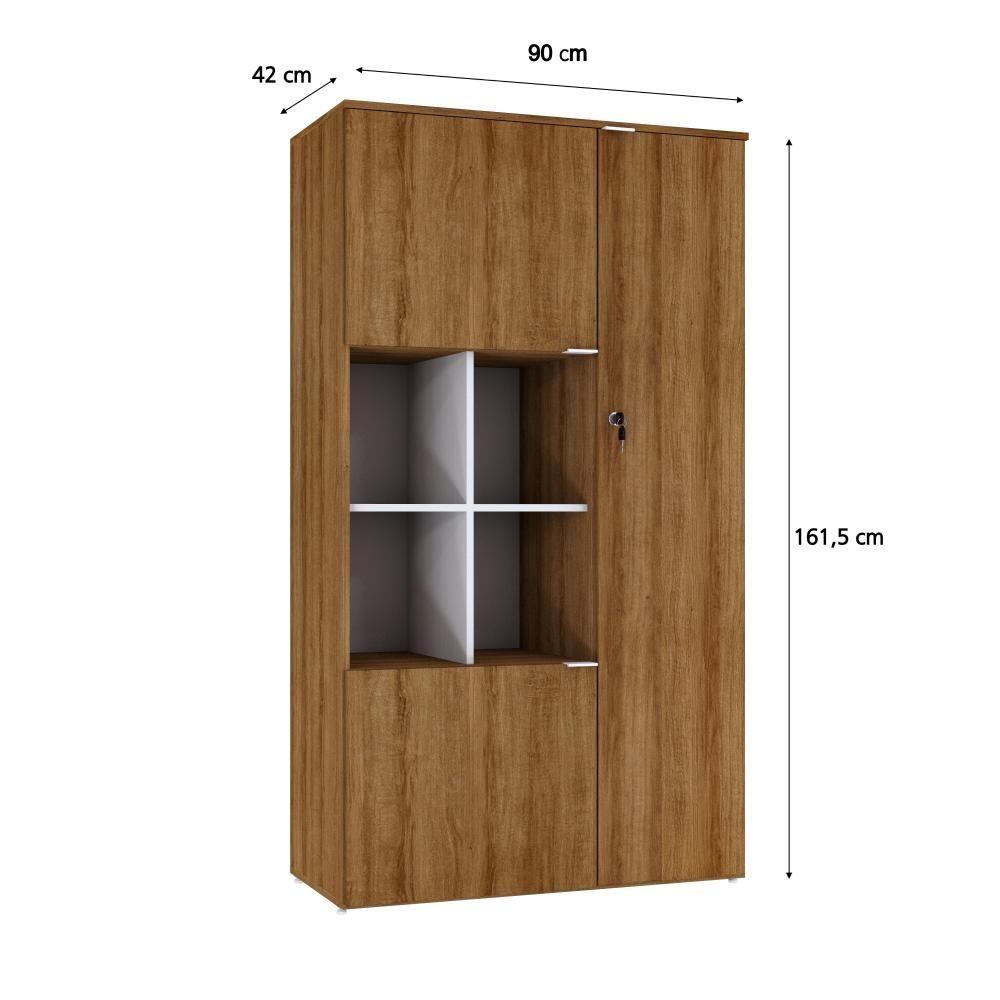 Armário Alto Com nicho E 03 Portas 161,5x90x42cm Wlan90 Lâmina Mel - Branco