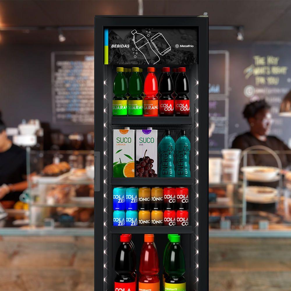 Miniatura Expositor De Bebidas Slim Vertical All Black Vb28rh Metalfrio Refrigerador 343 Litros Preto 220v