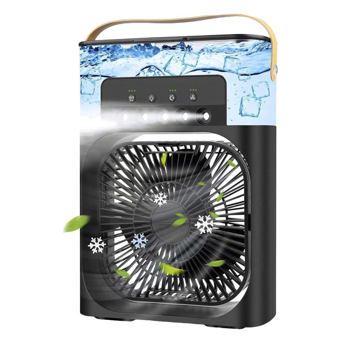 Miniatura Ventilador Umidificador 3 Velocidades Usb C Rgb Preto