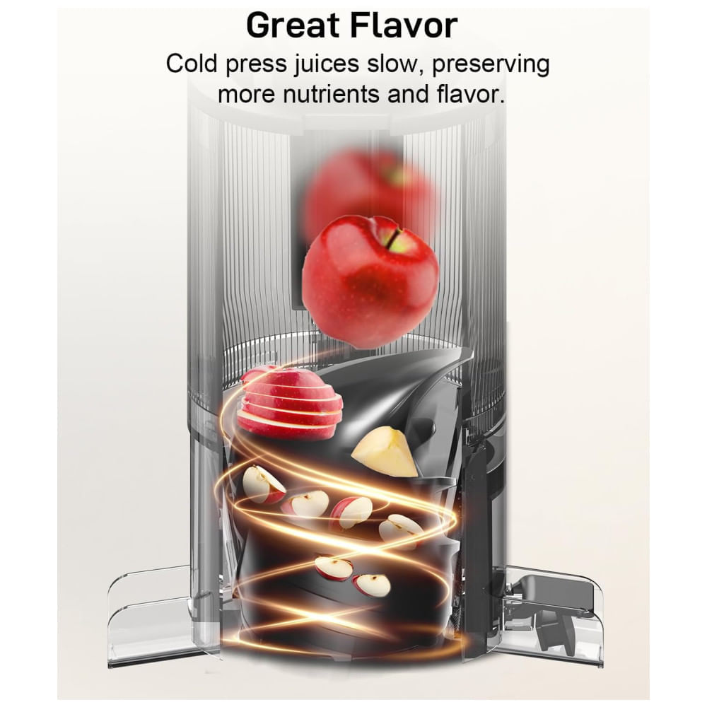 Centrifuga de Frutas Prensa a Frio de 110mm com Mastigação Lenta, Calha de Alimentação Grande e Fácil de Limpar, 110V 150W...