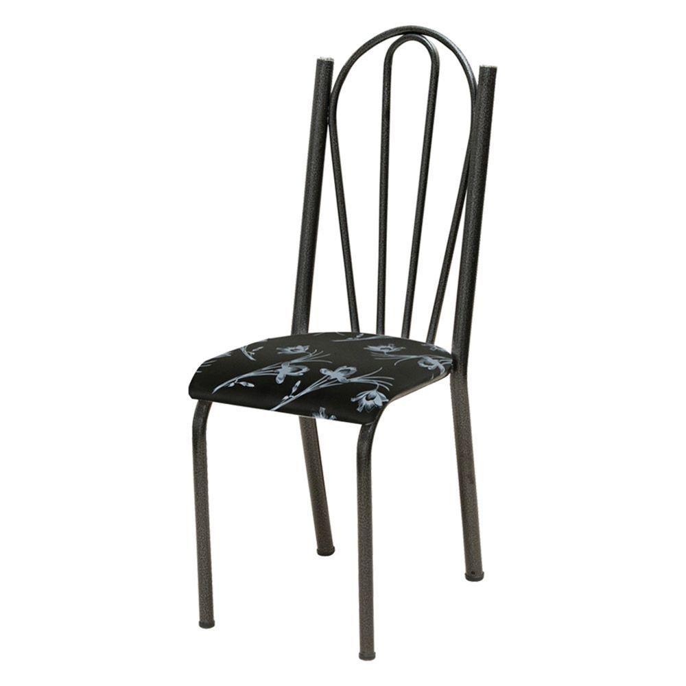 Miniatura Kit 2 Cadeiras De Cozinha Alasca Estampado Preto Florido Pés De Ferro Cromo Preto - Pallazio