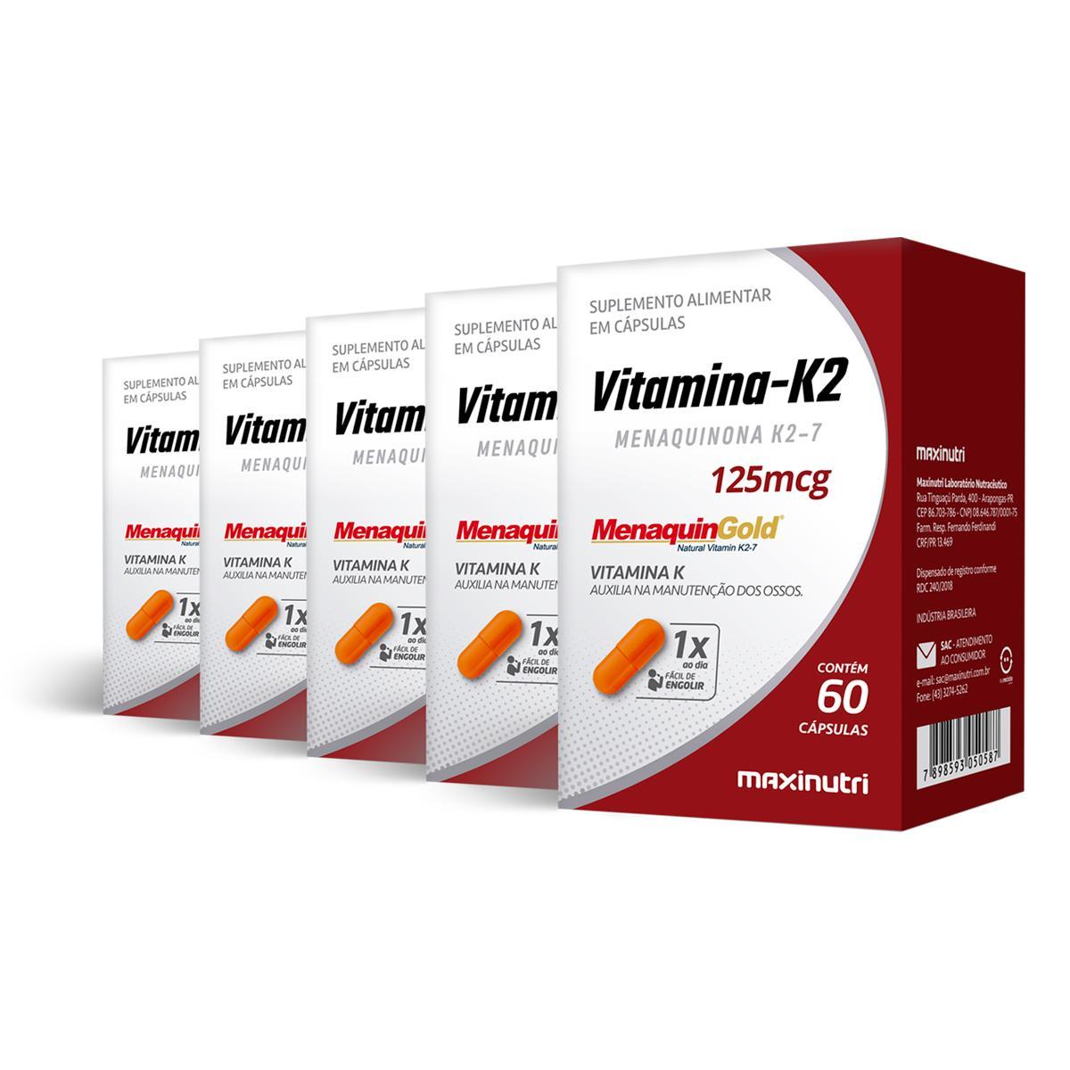 Miniatura Kit 5 Vitamina K2 Menaquingold Maxinutri 60 Cápsulas