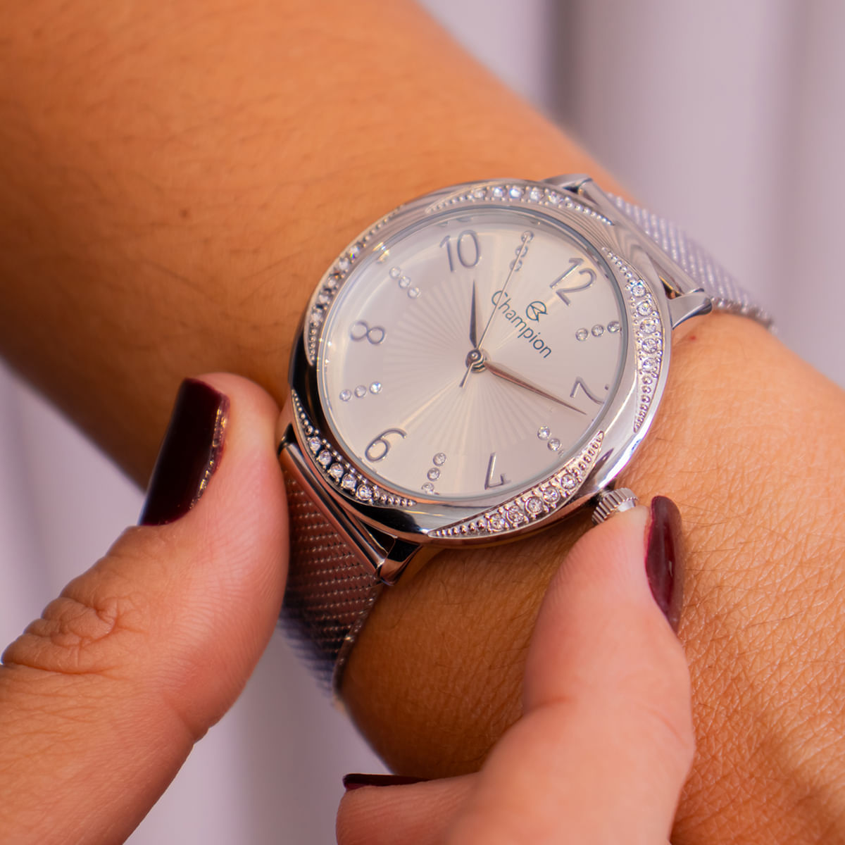 Miniatura Relógio Feminino Champion Analógico Prata CF24251Q + Colar e Brincos