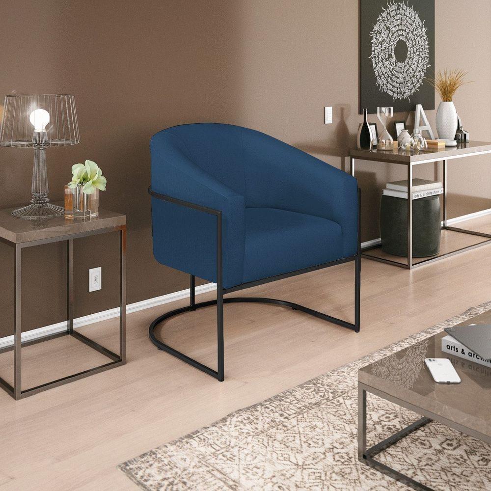 Miniatura Poltrona Decorativa Luiza Base De Ferro Preto Suede - Doce Sonho Móveis Azul Marinho