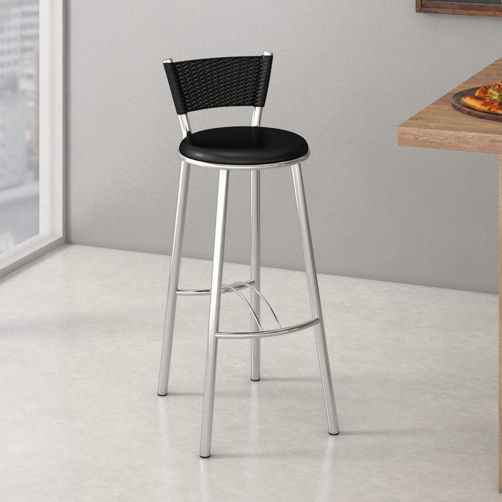 Miniatura Banqueta Alta com Encosto Vitória Compoarte Cromado/Preto