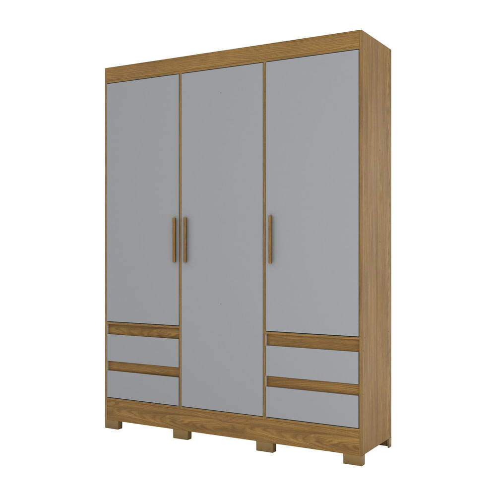 Miniatura Guarda Roupa Casal 03 Portas 04 Gavetas B55 Briz Nature com Cinza