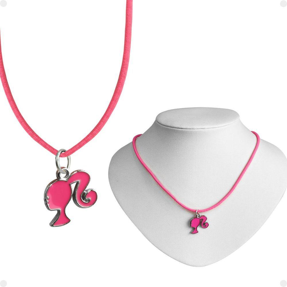 Miniatura Colar Infantil Menina + Pingente Barbie Qualidade Premium Rosa Moda Presente Pink Criança Amor
