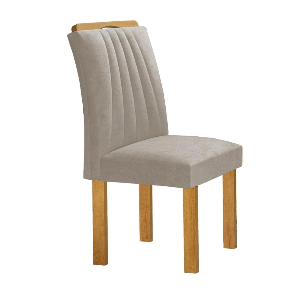 Conjunto Mesa Bella Ripada 120cm com 4 Cadeiras Arizona Tampo Bella com Vidro Cinamomo/Off White/Veludo Bege Claro