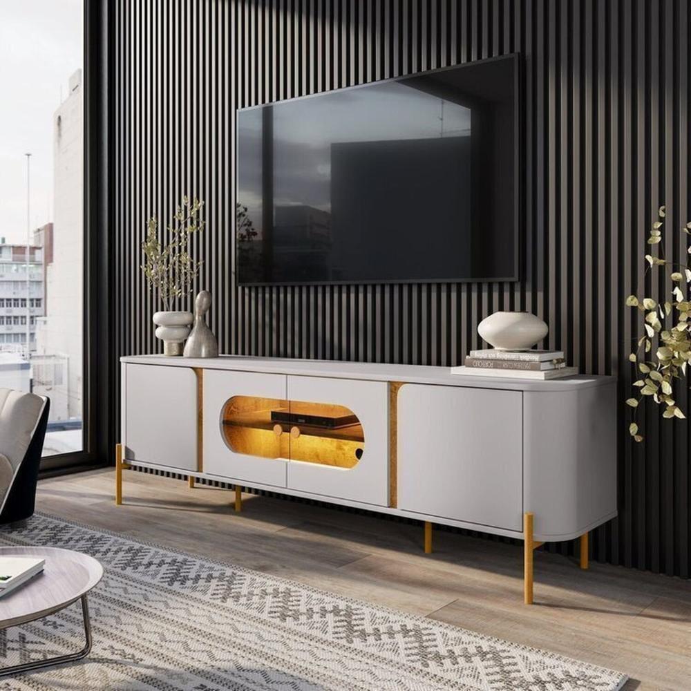 Painel Maresias com Rack Juquehy com Led Off-White/Naturalle