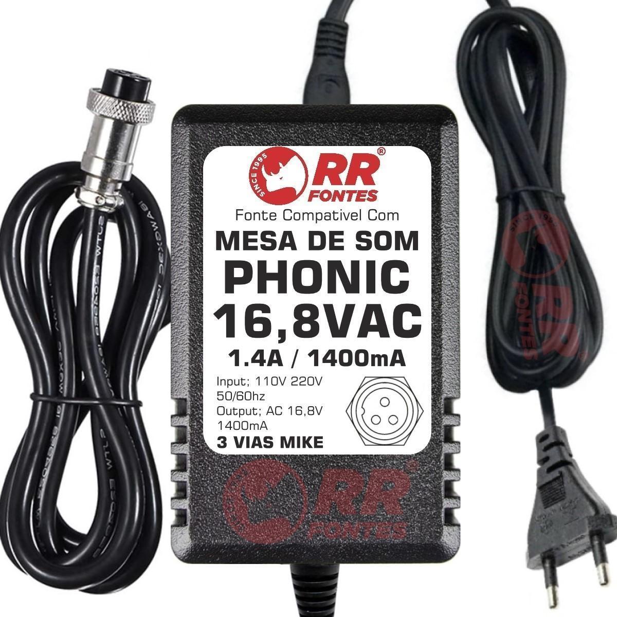 Miniatura Fonte Ac 16,8V 1.4A Para Mesa Mixer Phonic Mr2643 Mr2643X