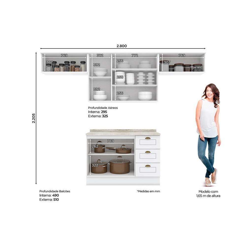 Miniatura Cozinha Modulada Henn Americana 5 Peças (3 Armários + 1 Balcão + 1 Complemento) C5P11 Branco