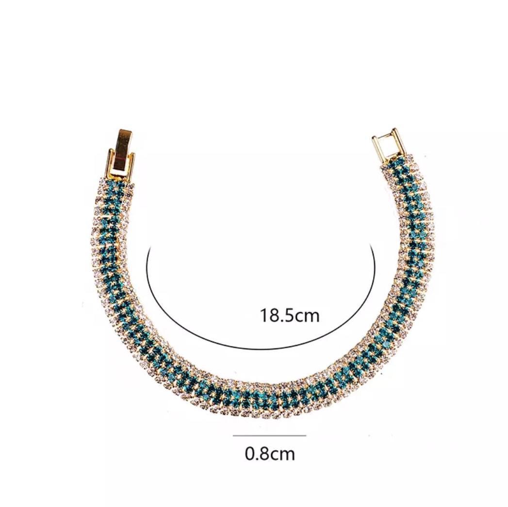 Miniatura Pulseira Dourada Faixas Strass Cores Azul
