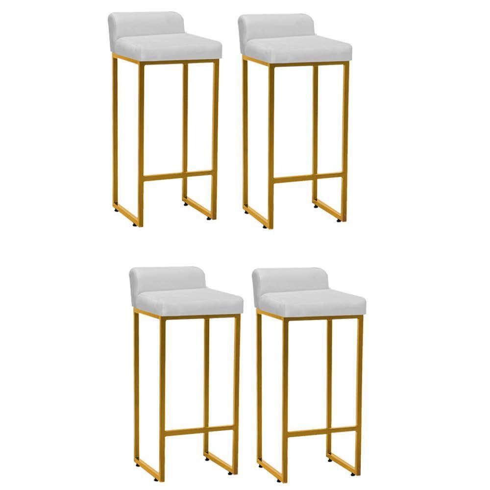 Miniatura Kit 04 Banqueta Alta Mia Cozinha Bistrô Bar Balcão Ferro Dourado Sintético Branco - Amey Decor