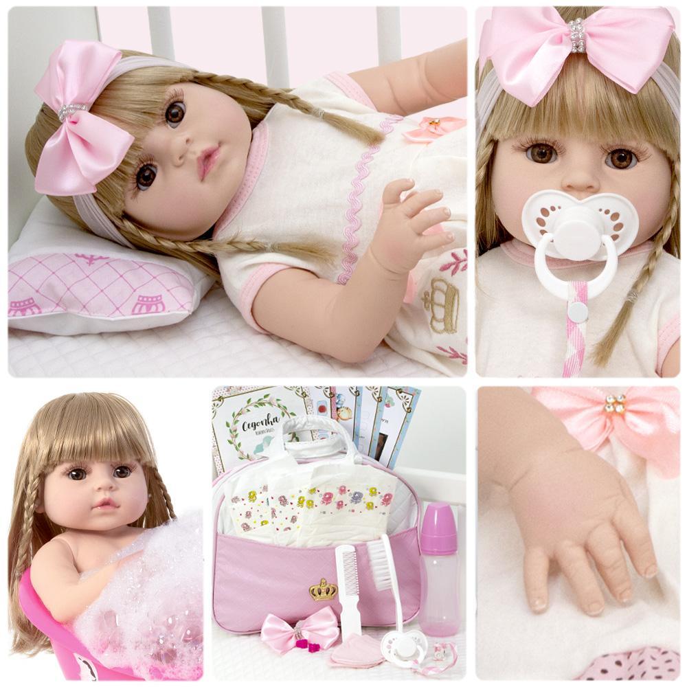 Miniatura Boneca Bebe Reborn Loira Corpo De Silicone Enxoval 20 Itens