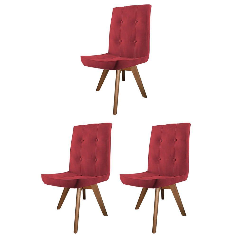 Miniatura Conjunto 03 Cadeira De Jantar Drop Com Botão Base Giratória Caramelo Suede Vermelho