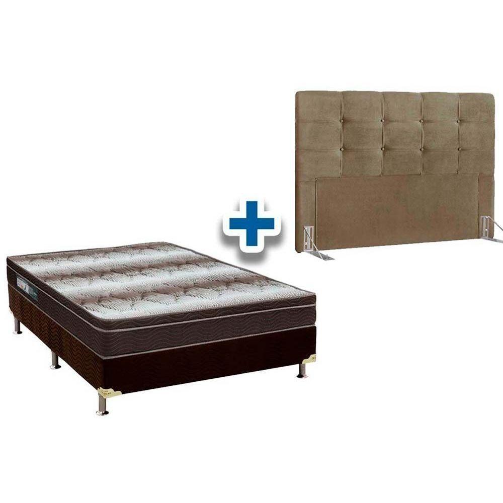 Miniatura Cama Box Queen Crc + Colchão Ortopédico Light Ortobom + Cabeceira Clean Suede Marrom
