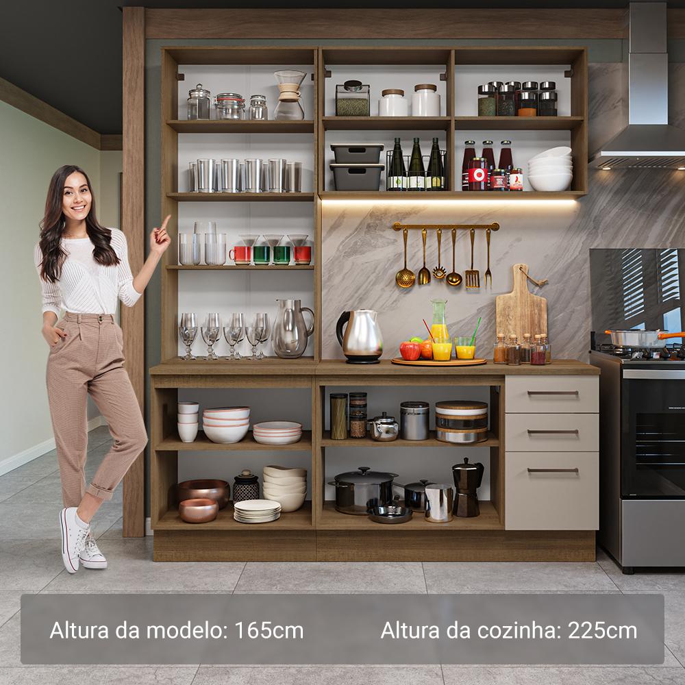 Miniatura Armário de Cozinha Compacta 190cm com Cristaleira Rustic/Crema Agata Madesa 01 Rustic/Crema