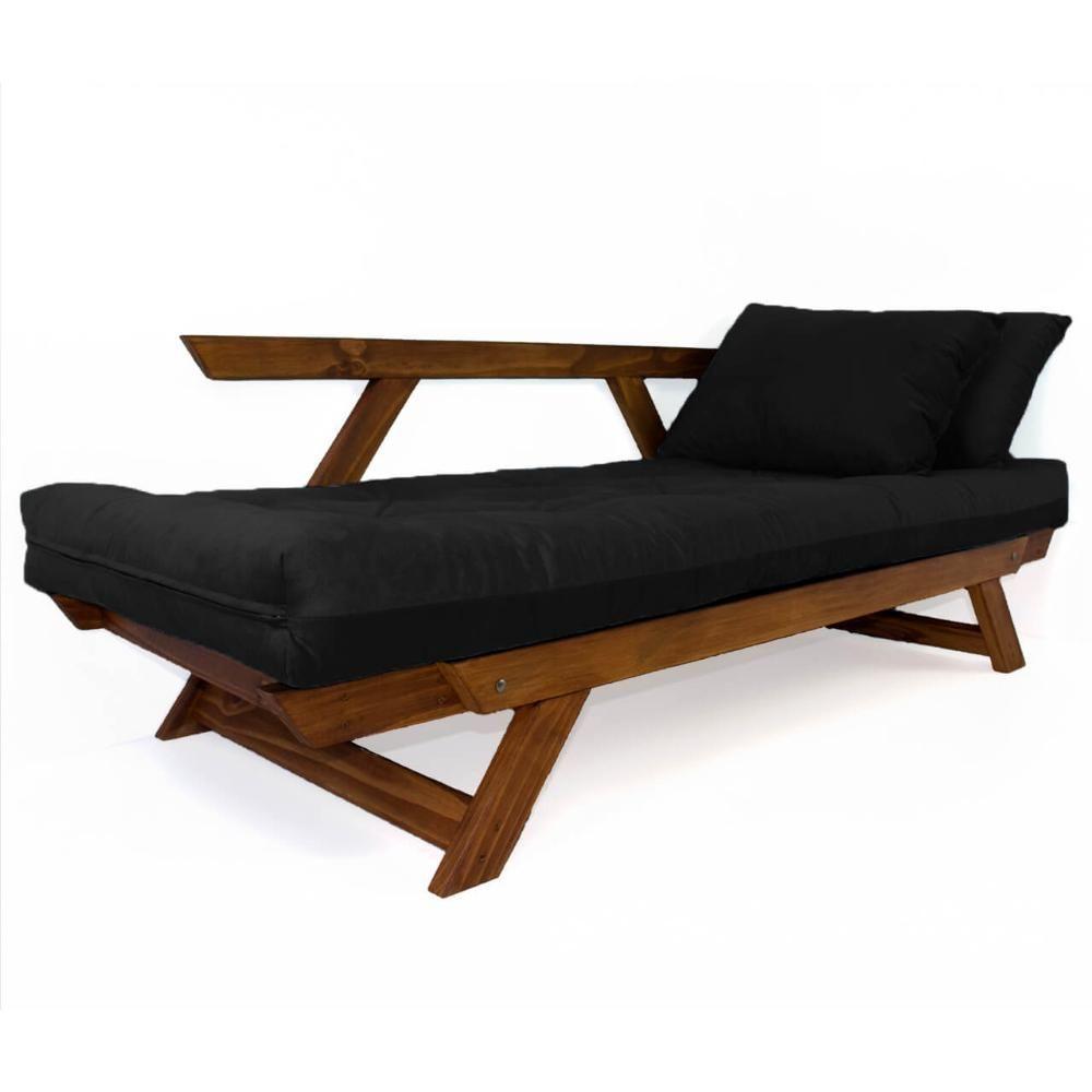 Miniatura Sofá Japão Futon Preto Madeira Maciça Imbuia